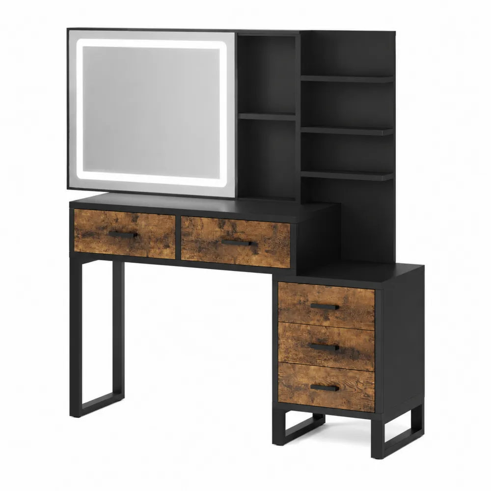 Coiffeuse en Bois et Métal avec Miroir LED