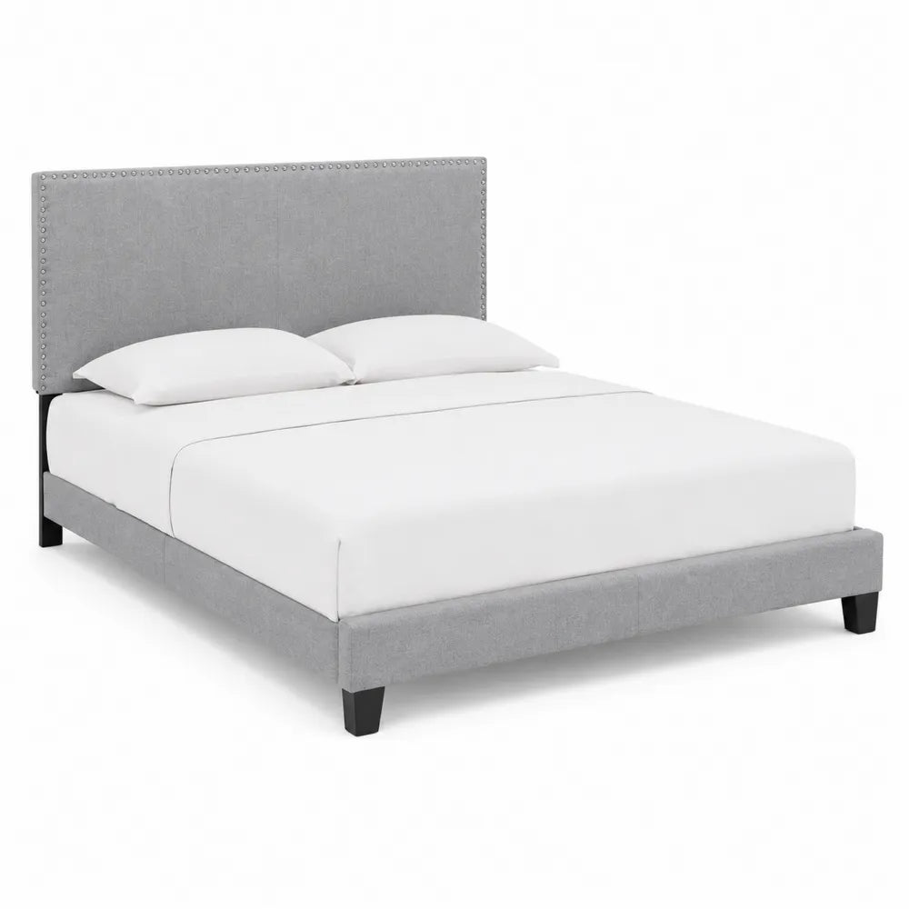 Lit double en bois et tissu gris 140x200 cm