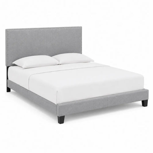 Lit double en bois et tissu gris 140x200 cm