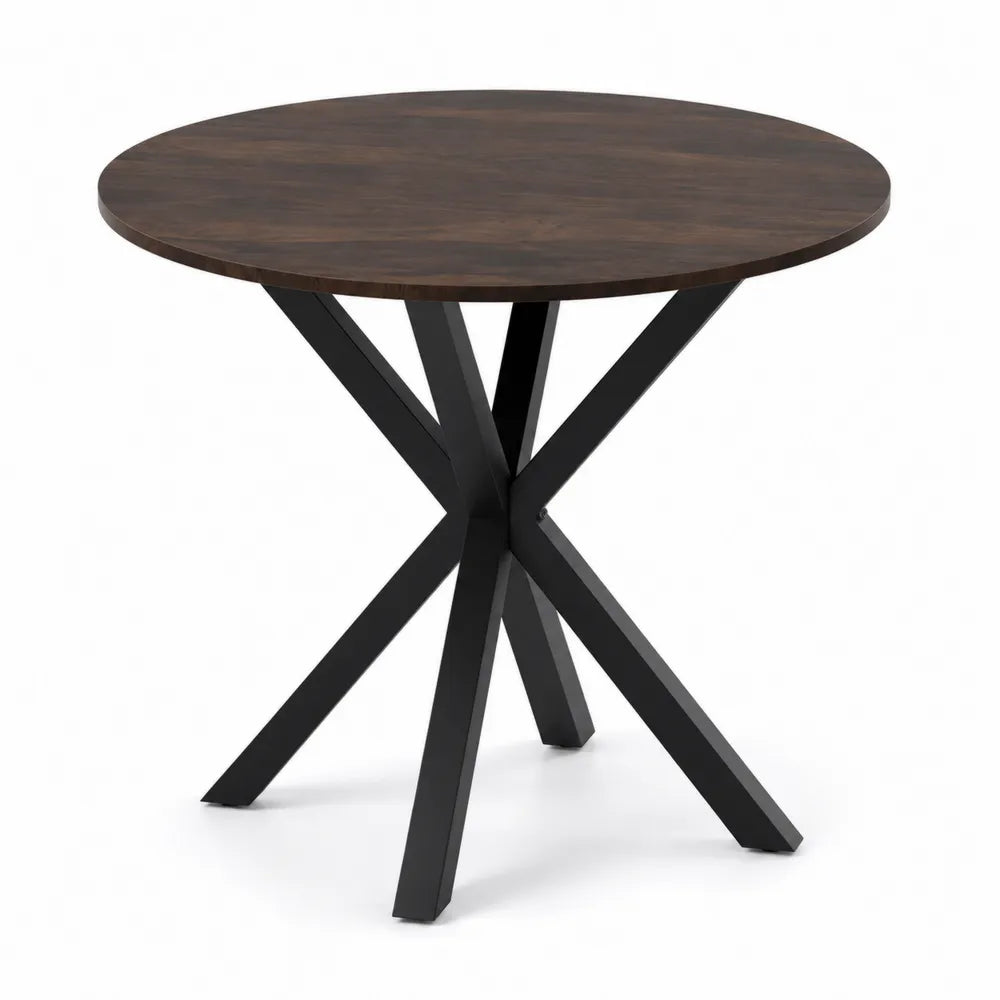 Table ronde en bois et métal noir, diamètre 100 cm