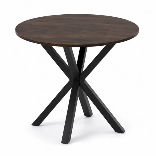 Table ronde en bois et métal noir, diamètre 100 cm
