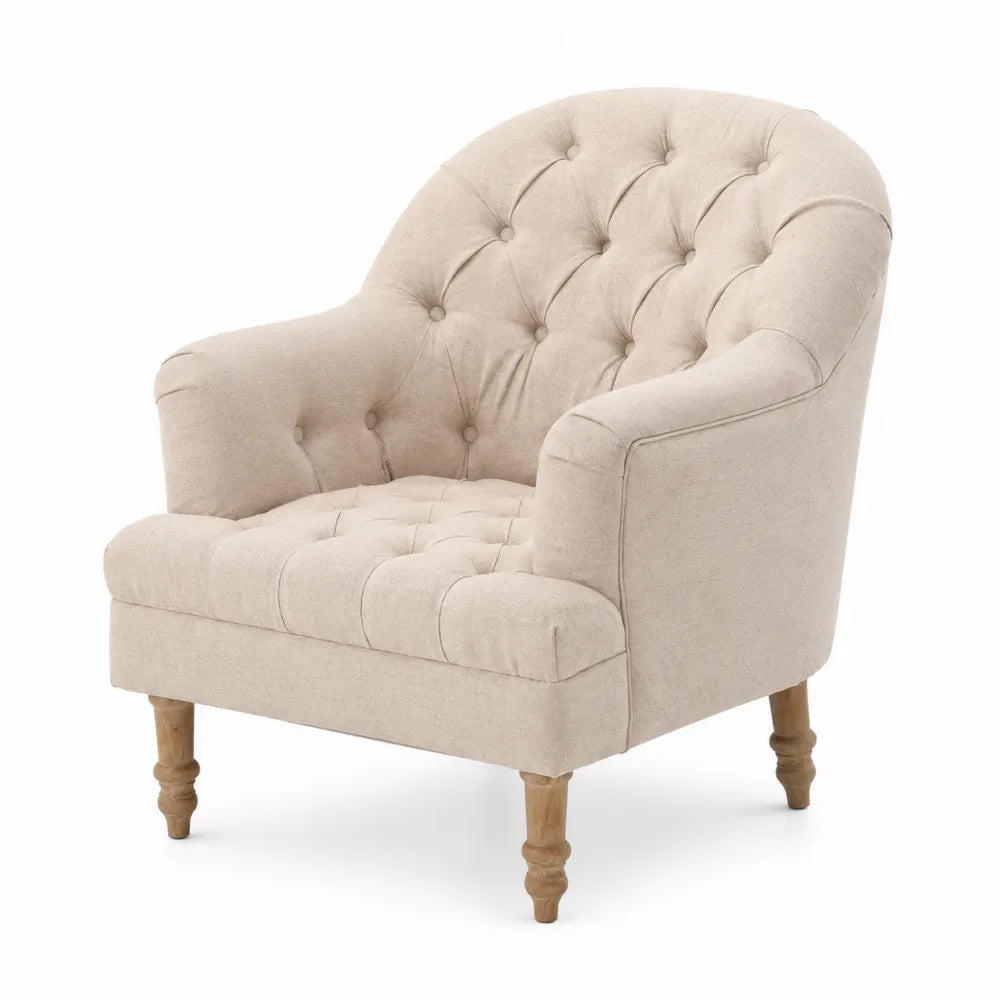 Fauteuil en tissu polyester beige avec pieds en bois