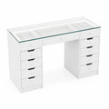 Bureau en bois et verre trempé blanc avec tiroirs