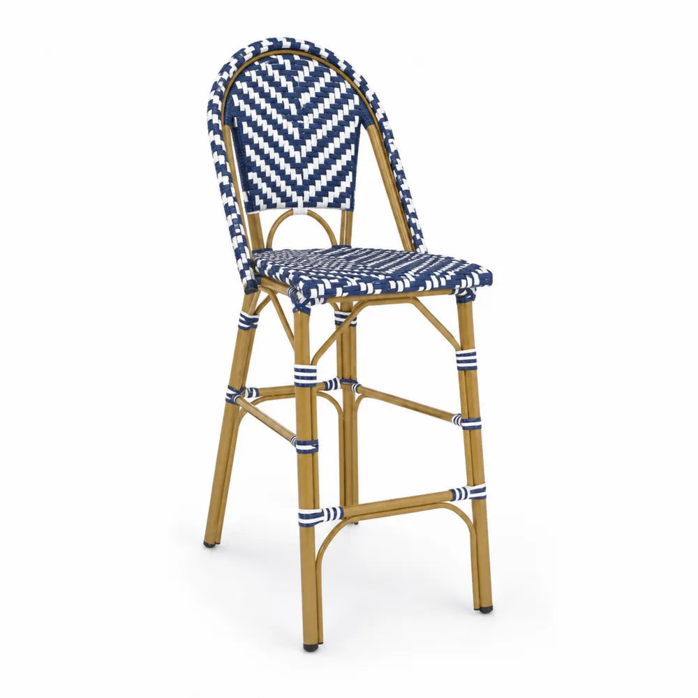 Chaise de bar en aluminium et rotin synthétique Bleu et Blanc