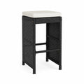 Tabouret de Bar en Résine Tressée Noir avec Coussin Beige