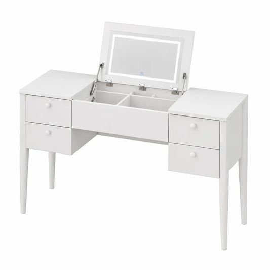 Coiffeuse en MDF Blanc avec Miroir et Tiroirs
