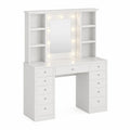 Coiffeuse avec miroir éclairé LED et rangements en bois blanc