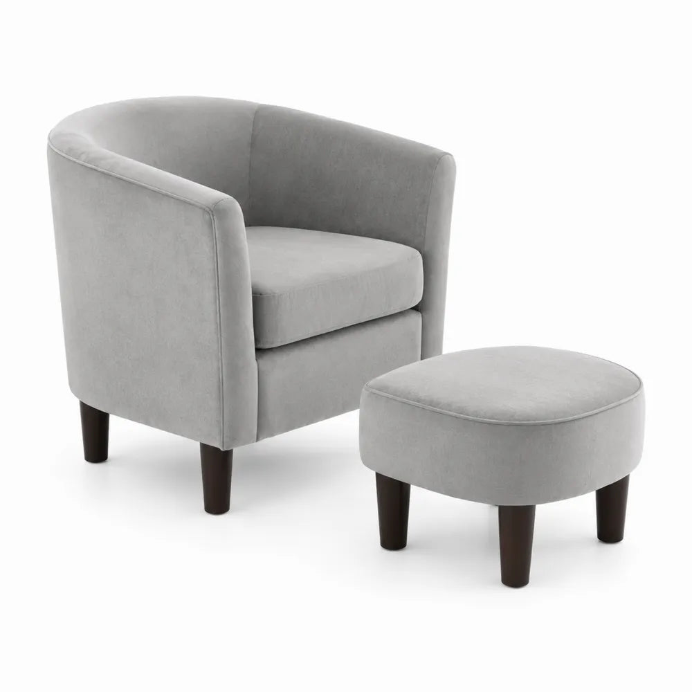 Fauteuil en Velours Gris avec Repose-pieds