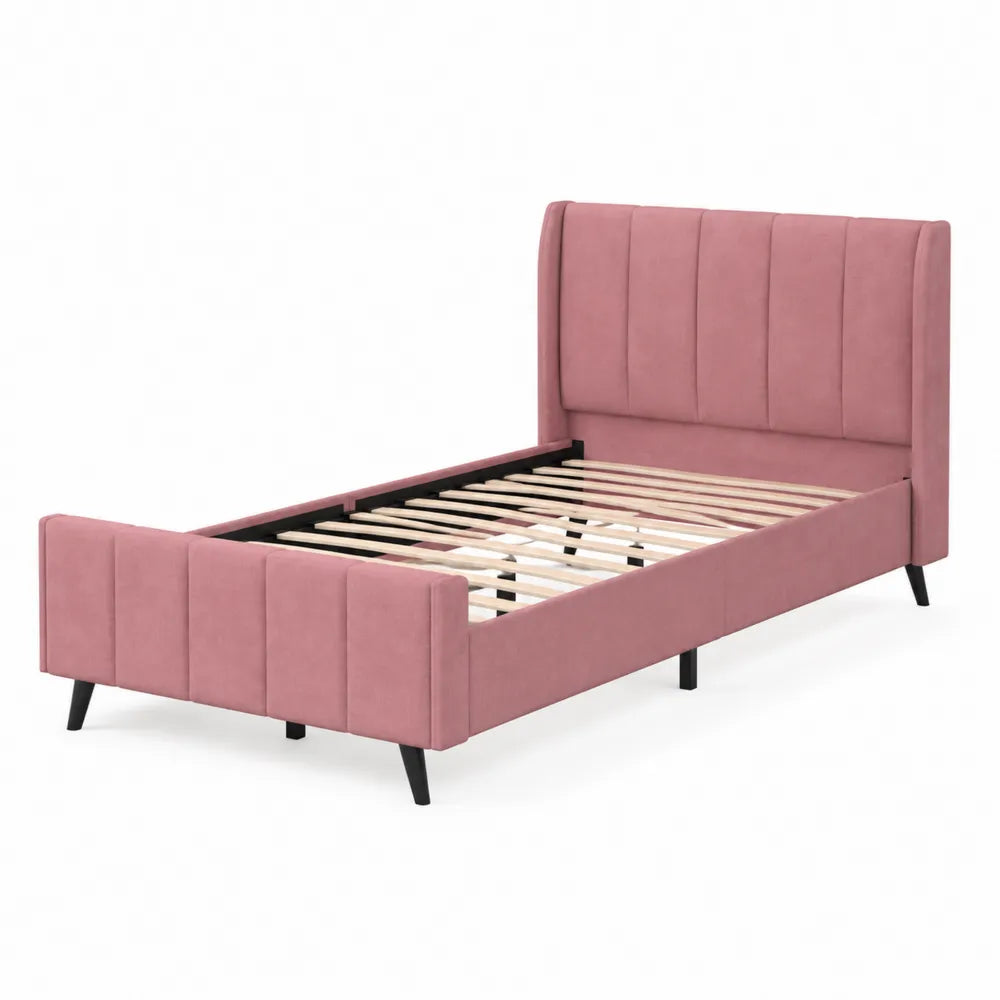Lit en velours Rose avec cadre en métal 200x90 cm
