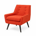 Fauteuil en tissu polyester orange avec pieds en bois