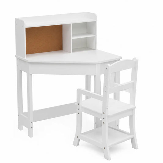 Bureau d'angle enfant en bois MDF avec chaise - Blanc