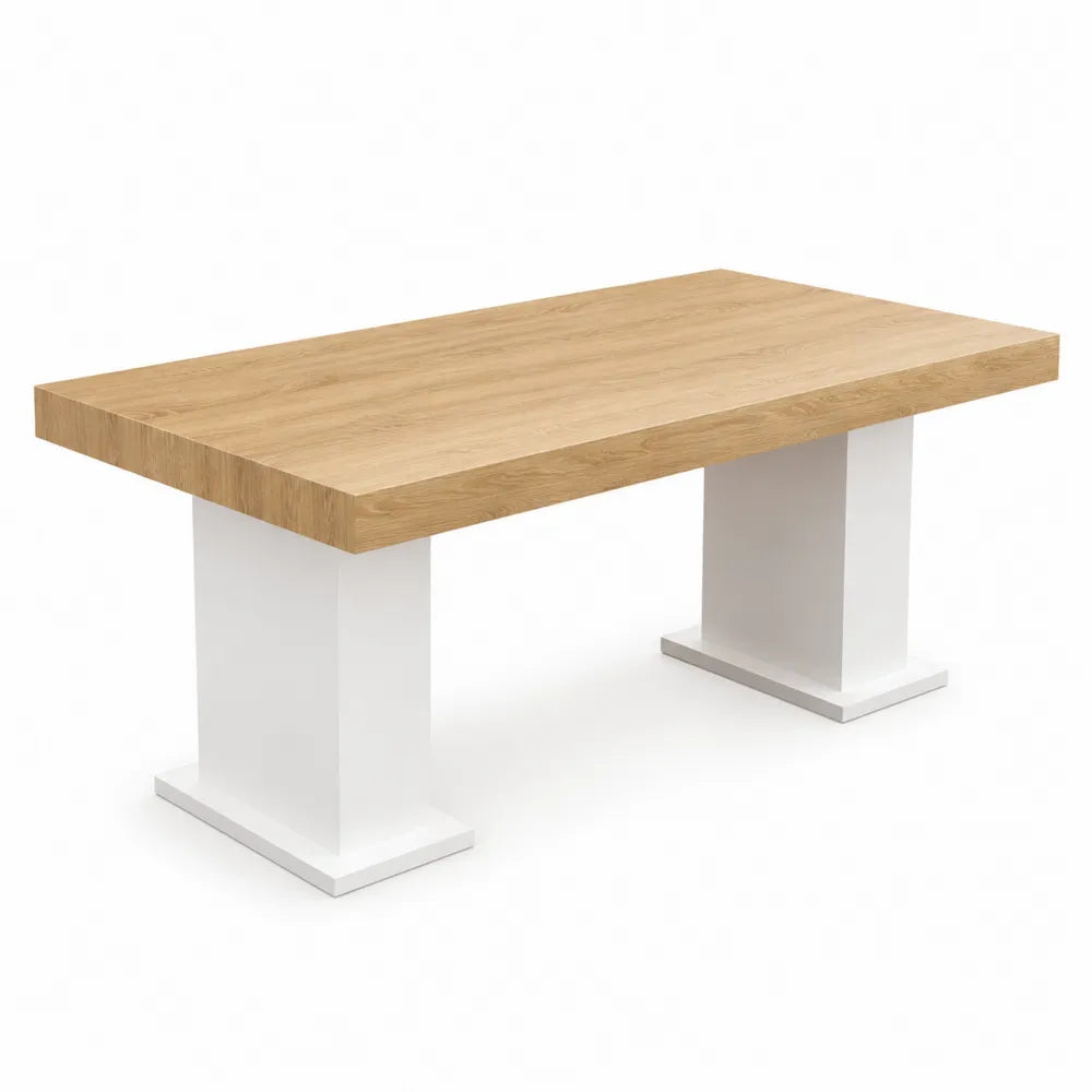 Table à manger rectangulaire en bois clair et blanc