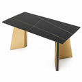 Table à manger rectangulaire en céramique noire et acier inoxydable doré 180x90 cm