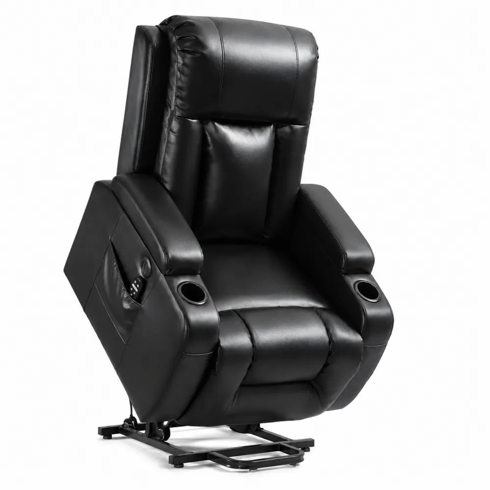 Fauteuil Releveur en Cuir Synthétique Noir avec Massage