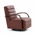 Fauteuil pivotant en cuir synthétique marron avec accoudoirs en bois