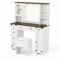 Coiffeuse en Bois avec Miroir Éclairé et Tabouret Blanc/Marron 120cm