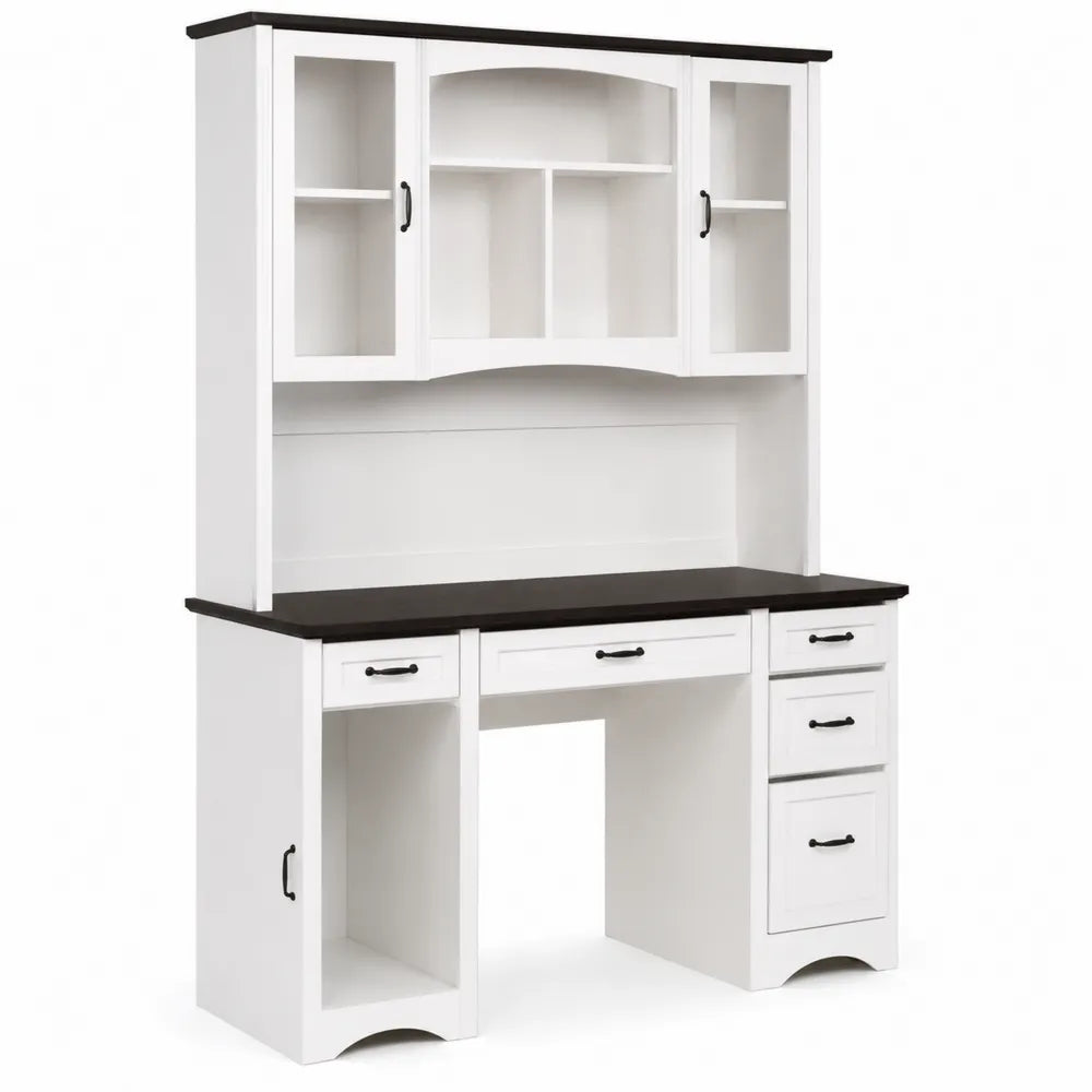 Bureau avec Étagères Hautes en Bois et Portes en Verre