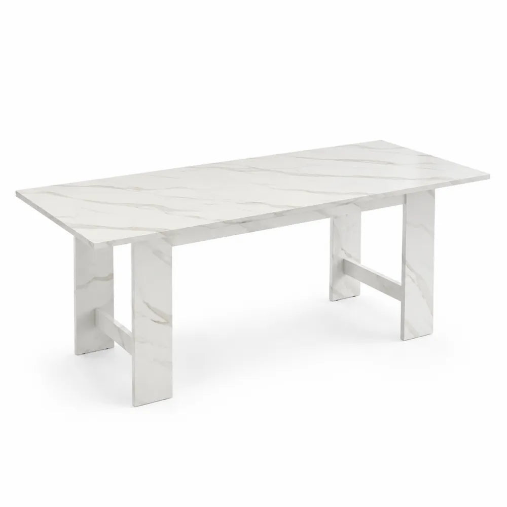 Table à manger rectangulaire en marbre blanc 180x90x75 cm