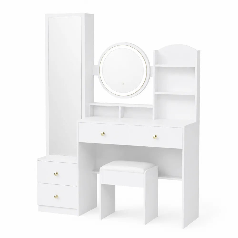 Coiffeuse en Bois MDF avec Miroir LED et Tabouret