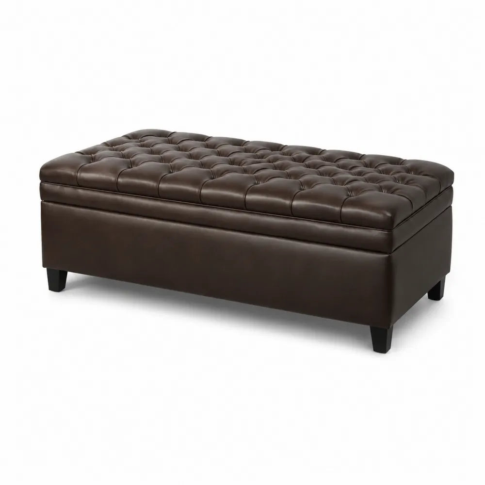 Repose-pieds en cuir synthétique Marron avec rangement 120x60x45 cm