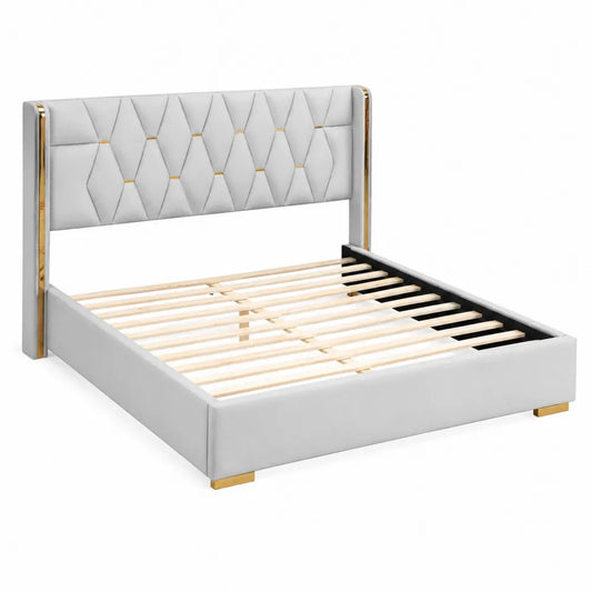 Lit double en cuir synthétique Blanc avec tête de lit matelassée 200x160 cm