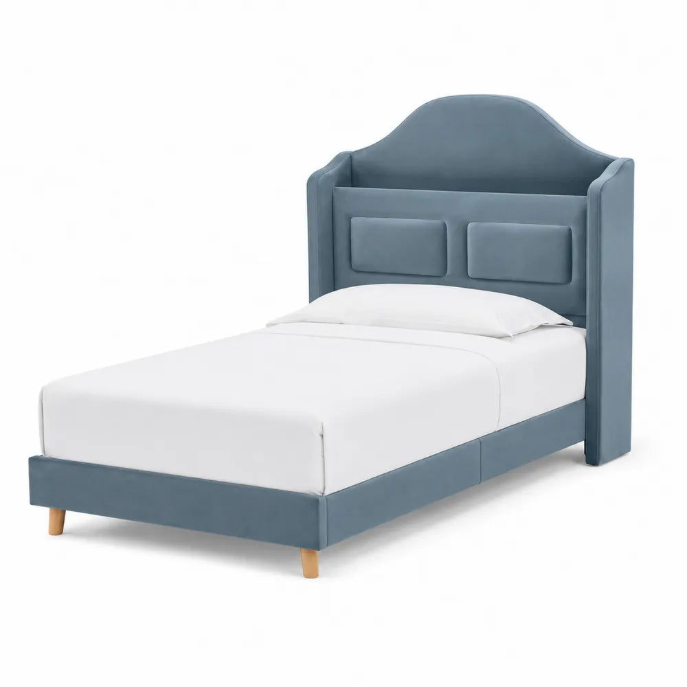 Lit simple en velours avec tête de lit rembourrée